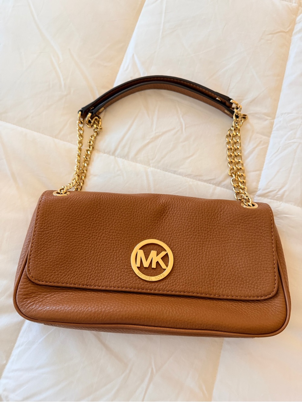 Michael Kors Cognac Leather Shoulder Bag with Gold Chain